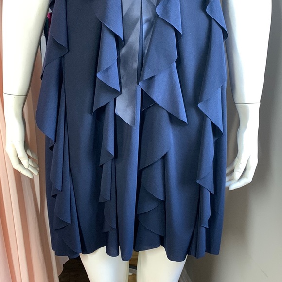 Betsey Adam Ruffle Blue Jersey Dress Coctail Party Sz 12 Medium. - Picture 9 of 10